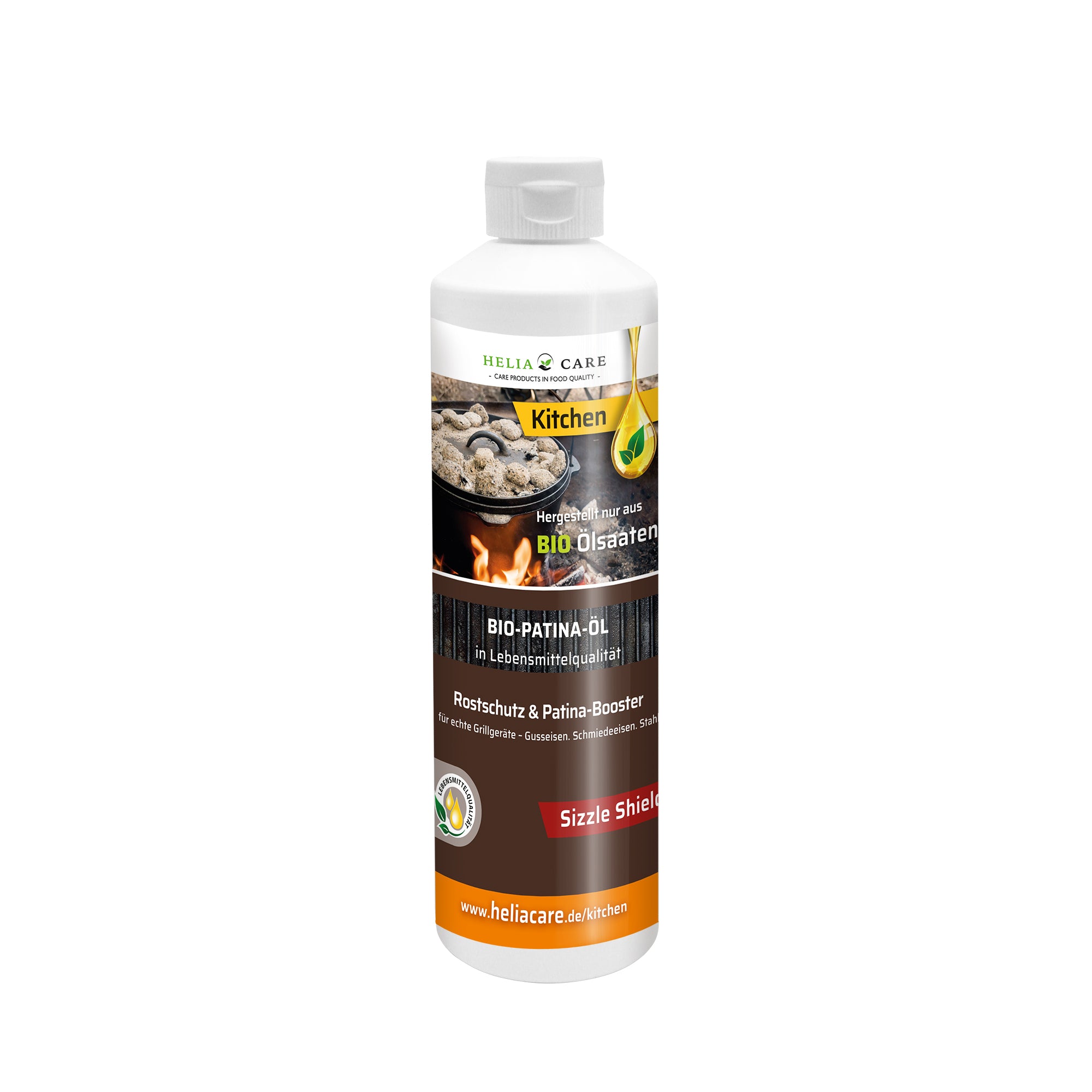 HeliaCARE® BIO-Einbrenn- & Patina-Öl „SIZZLE SHIELD“ - 500 ml
